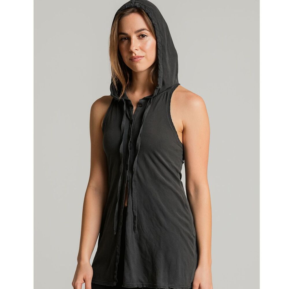 All saints grey hooded button front vest top Womens Size 8 Unisex Festival